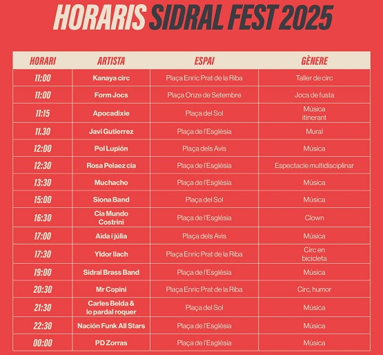 HORARIS SIDRALFEST25 2